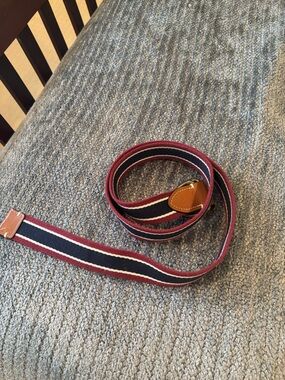 J. Crew Striped Webbing Men’s Belt with Leather Accents - Navy, Red, White